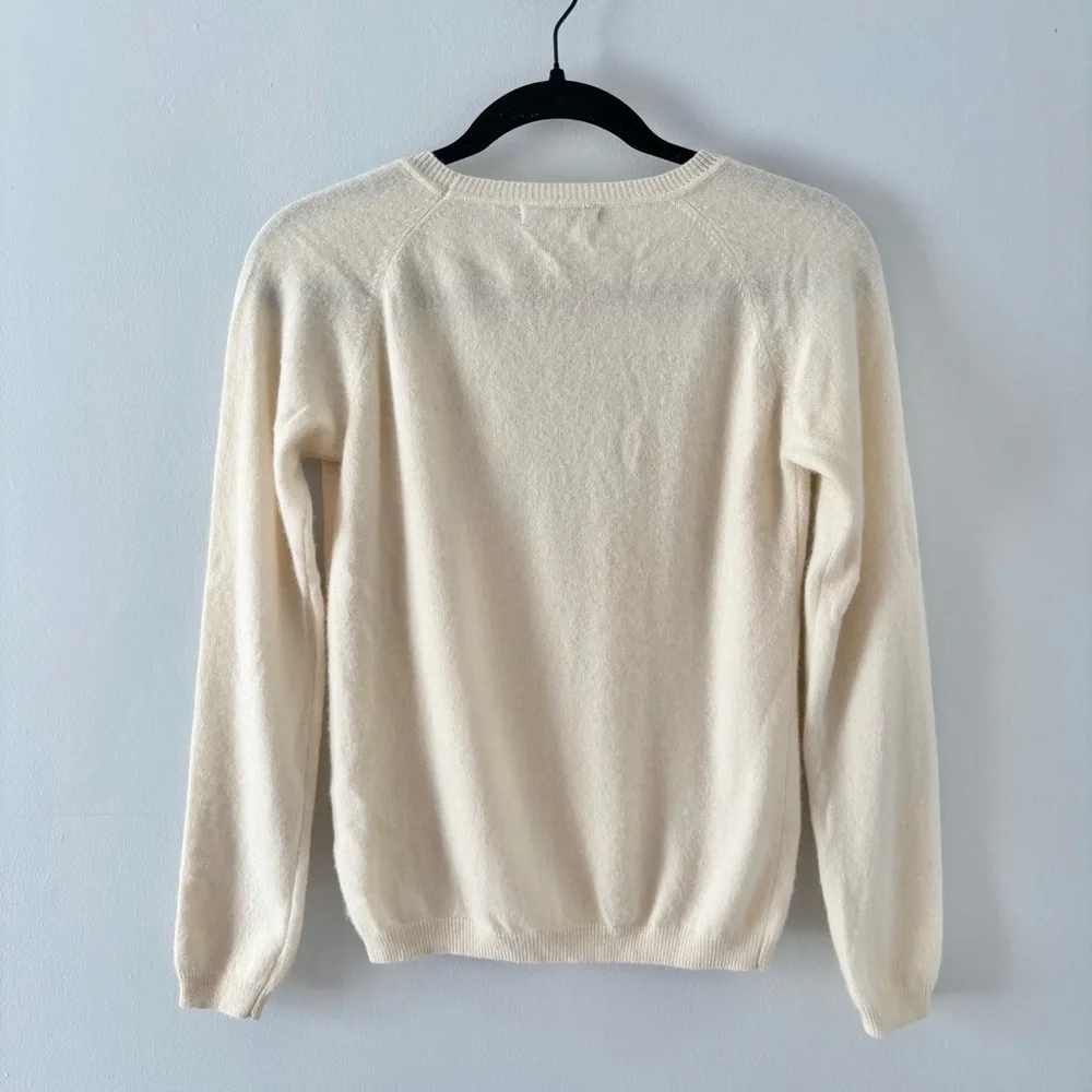 Lingua Franca Peace on Earth Kids Cashmere Crew Sweater Hand Embroidered Ivory